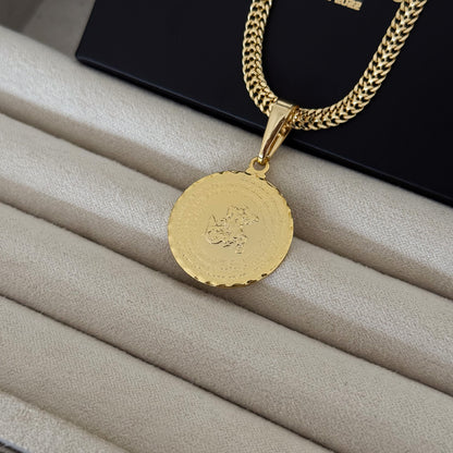 Colar Medalha São Jorge Oração - Corrente Grumet Dupla Banhado A Ouro 18k