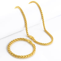 Kit Corrente e Pulseira Palmeira 5mm Fecho Bomba Banhado A Ouro 18k