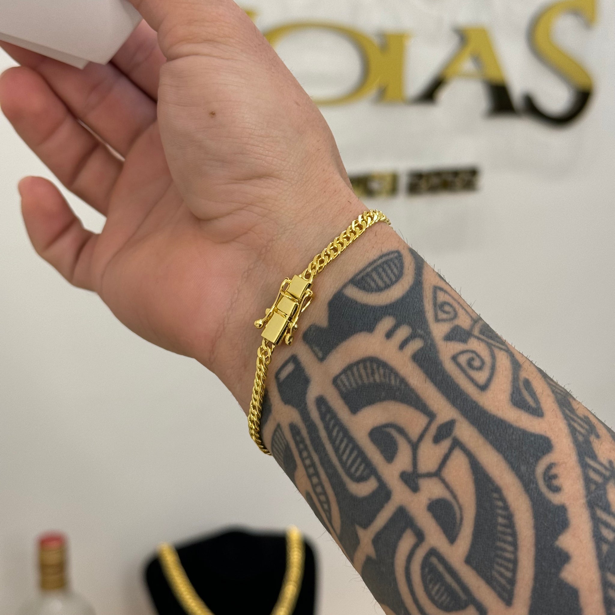 Pulseira Lacraia 4mm 7gr Fecho Duplo Banhado A Ouro 18k
