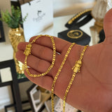 Kit Corrente e Pulseira Piastrine 4mm Fecho Duplo Banhado A Ouro 18k