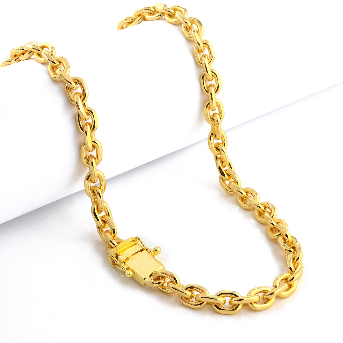 Corrente Cadeado 8mm 94gr Fecho Duplo Banhado A Ouro 18k