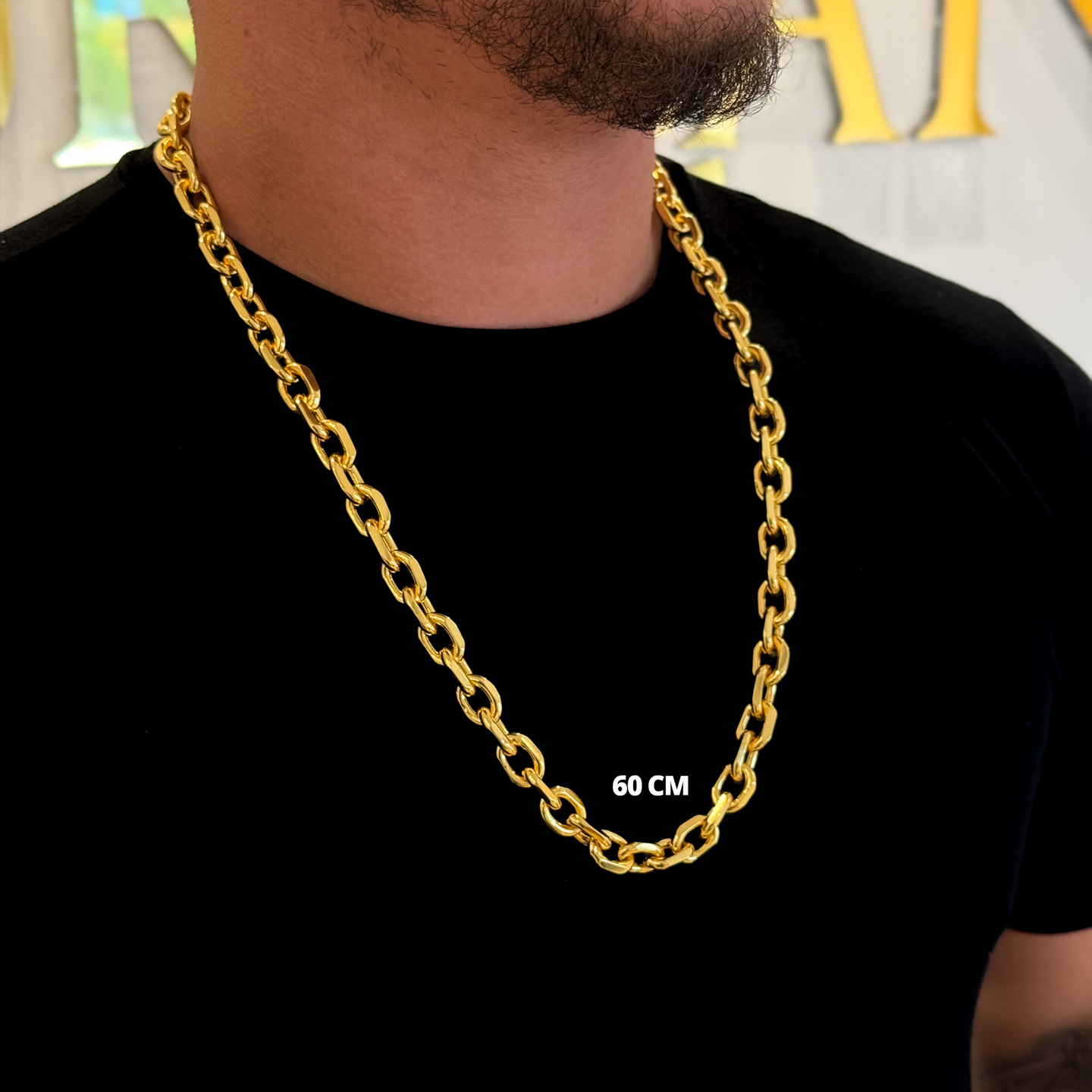 Corrente Cadeado 12mm 140gr Fecho Duplo Banhado A Ouro 18k