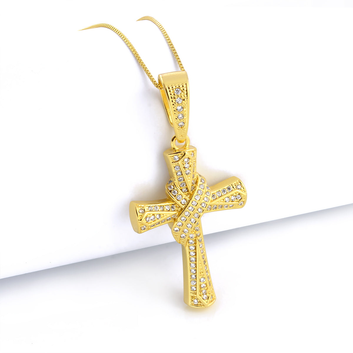 Pingente Crucifixo Cravejado M 3,5x2,5cm Banhado A Ouro 18k
