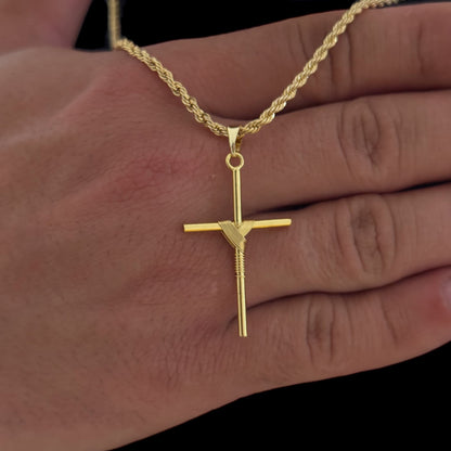Colar Crucifixo Palito M - Corrente e Pulseira Baiana Banhado A Ouro 18k
