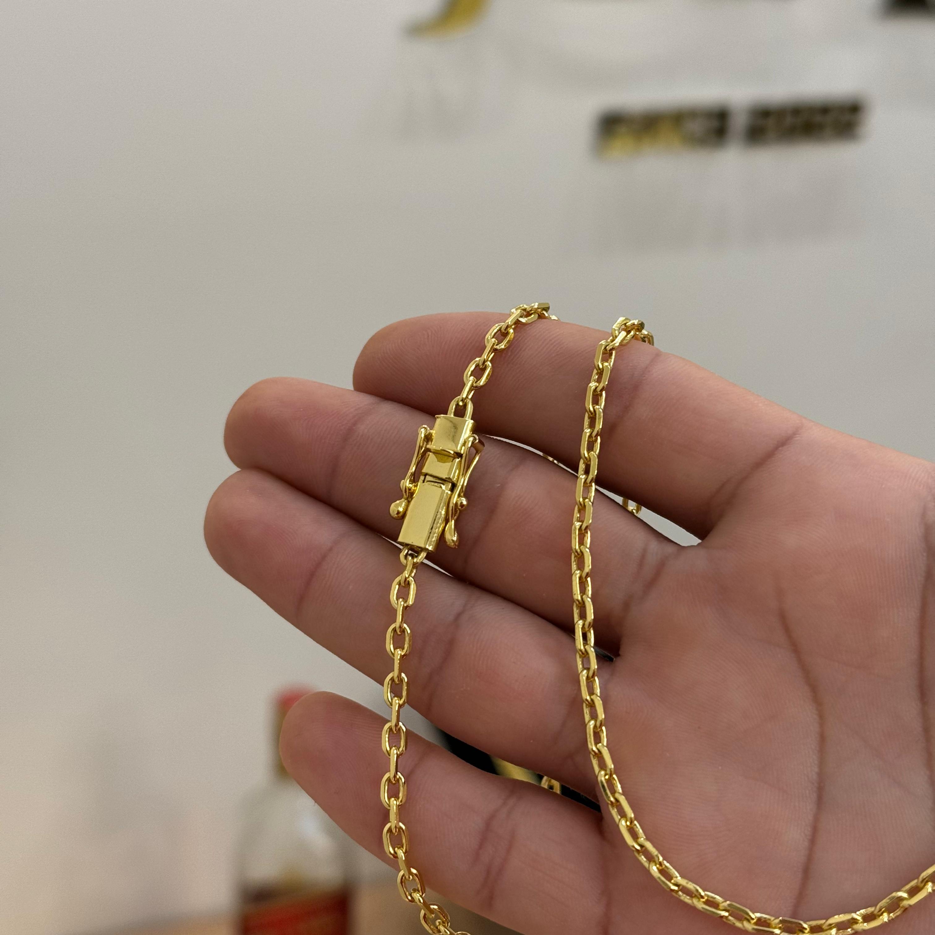 Corrente Cadeado 3,5mm 19gr Fecho Bomba Banhado A Ouro 18k