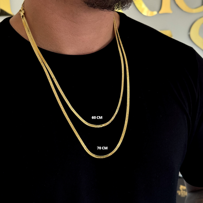 Kit Corrente e Pulseira Grumet Flat 4mm Fecho Duplo Banhado A Ouro 18k