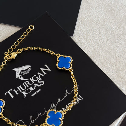 Pulseira Elo Português 2mm Trevo Topázio Banhado A Ouro 18k