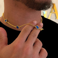 Kit Corrente e Pulseira Elo Português 2mm Trevo Topázio Banhado A Ouro 18k