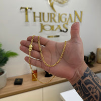 Kit Corrente e Pulseira 3 por 1 Fígaro 4mm Fecho Duplo Banhado A Ouro 18k