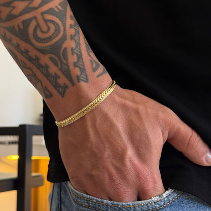 Pulseira Grumet Flat Detalhada 6mm 18gr Fecho Duplo Banhado A Ouro 18k