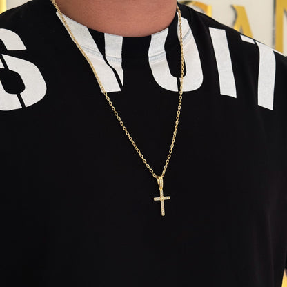Colar Crucifixo Amarrado Cravejado - Corrente e Pulseira Cadeado 2mm Banhado A Ouro 18k
