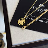 Colar Plaquinha Oval São Jorge Vazado - Corrente Grumet e Pulseira Grumet Flat Banhado A Ouro 18k