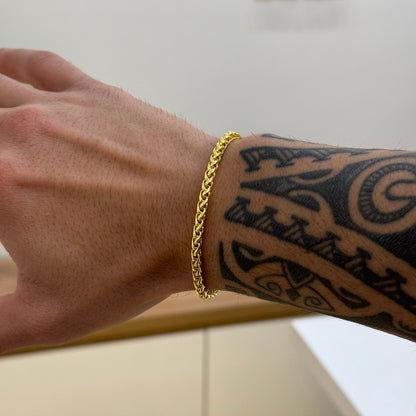 Kit Corrente e Pulseira Palmeira 3mm Fecho Bomba Banhado A Ouro 18k