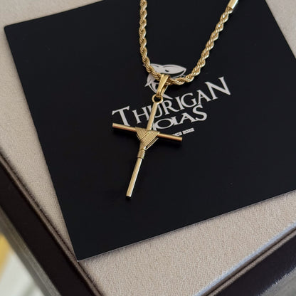 Colar Crucifixo Palito M - Corrente Baiana Banhado A Ouro 18k