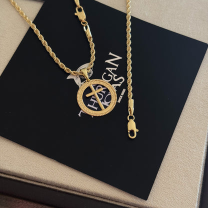 Colar Medalha Com Crucifixo - Corrente e Pulseira Baiana Banhado A Ouro 18k