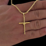 Colar Crucifixo Palito M - Corrente Baiana Banhado A Ouro 18k