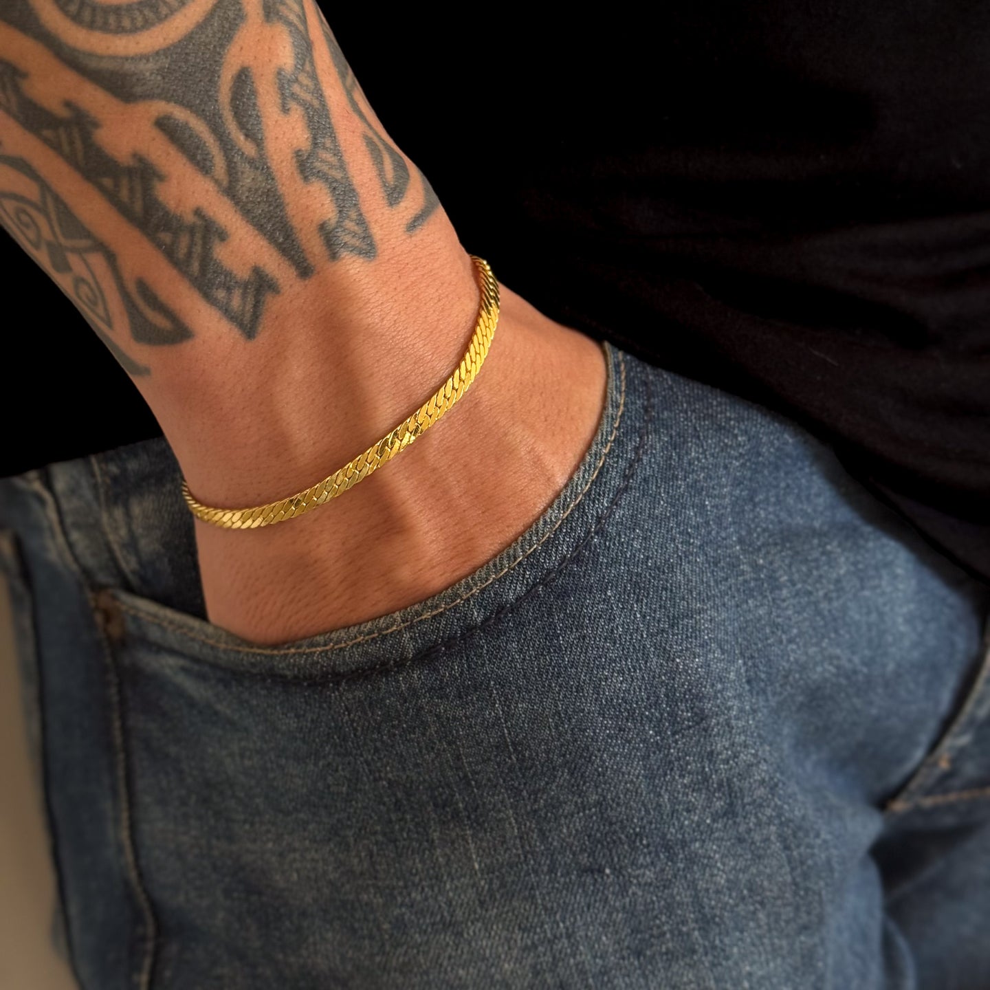 Pulseira Grumet Flat 4mm 5gr Fecho Duplo Banhado A Ouro 18k