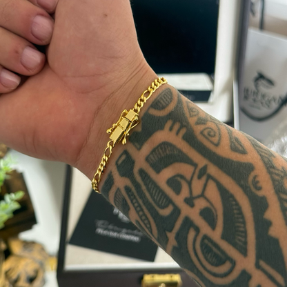 Pulseira 3 Por 1 Fígaro 4mm 6gr Fecho Duplo Banhado A Ouro 18k