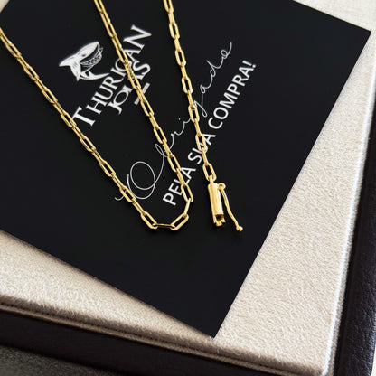 Kit Corrente e Pulseira Cadeado Alongado 2mm Fecho Bomba Banhado A Ouro 18k