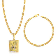 Colar Plaquinha N. Sra. Aparecida Detalhado Cravejado P - Corrente e Pulseira Lacraia Banhado A Ouro 18k