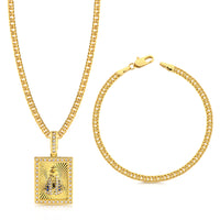 Colar Plaquinha N. Sra. Aparecida Detalhado Cravejado P - Corrente e Pulseira Lacraia Banhado A Ouro 18k