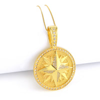 Pingente Rosa Dos Ventos Cravejado 4x4cm 18gr Banhado A Ouro 18k