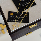 Colar Crucifixo Jesus Na Cruz - Corrente Cadeado e Pulseira Grumet Flat Banhado A Ouro 18k