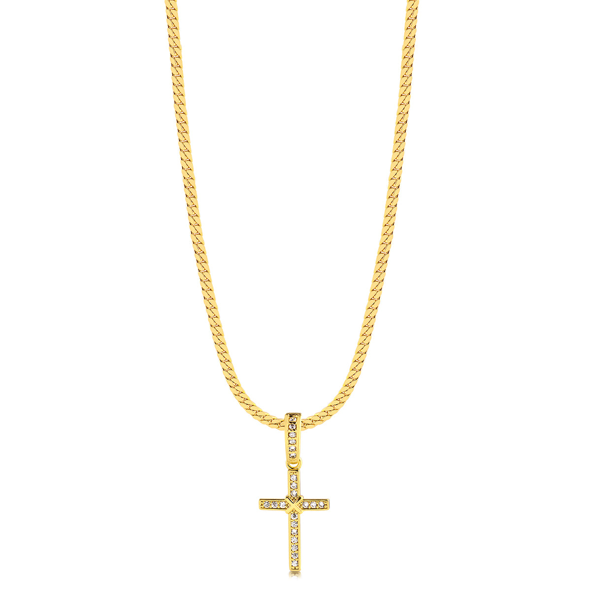 Colar Crucifixo Amarrado - Corrente Grumet Flat Banhado A Ouro 18k