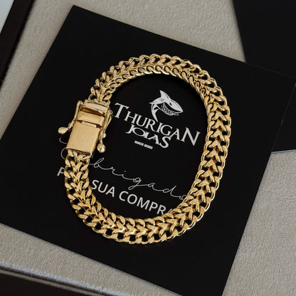 Pulseira Grumet Dupla 9mm 19gr Fecho Duplo Banhado A Ouro 18k