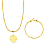 Colar Medalha De São Bento - Corrente e Pulseira Grumet Flat 4mm Banhado A Ouro 18k