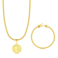 Colar Medalha De São Bento - Corrente e Pulseira Grumet Flat 4mm Banhado A Ouro 18k