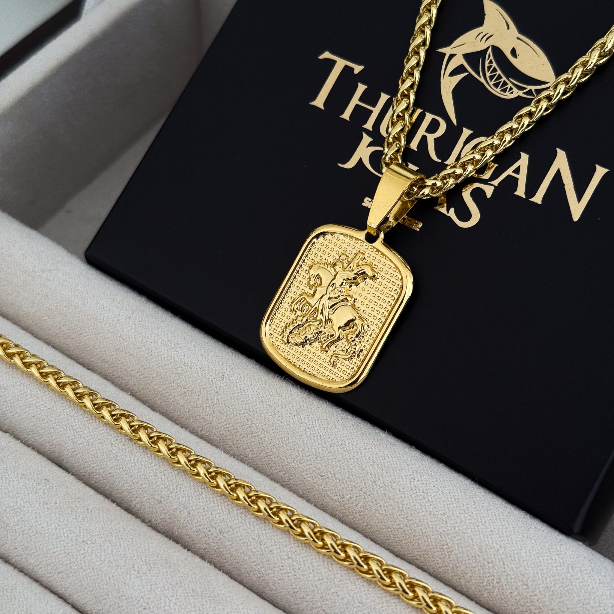 Colar Plaquinha São Jorge - Corrente e Pulseira Palmeira Banhado A Ouro 18k