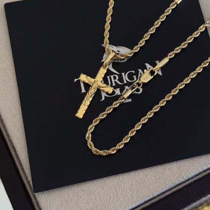 Colar Crucifixo Jesus Na Cruz 3D - Corrente e Pulseira Baiana Banhado A Ouro 18k