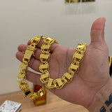 Kit Corrente e Pulseira Dubai 16mm Fecho Duplo Banhado A Ouro 18k