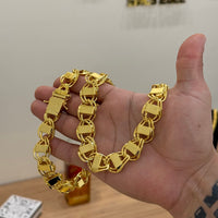 Kit Corrente e Pulseira Dubai 16mm Fecho Duplo Banhado A Ouro 18k