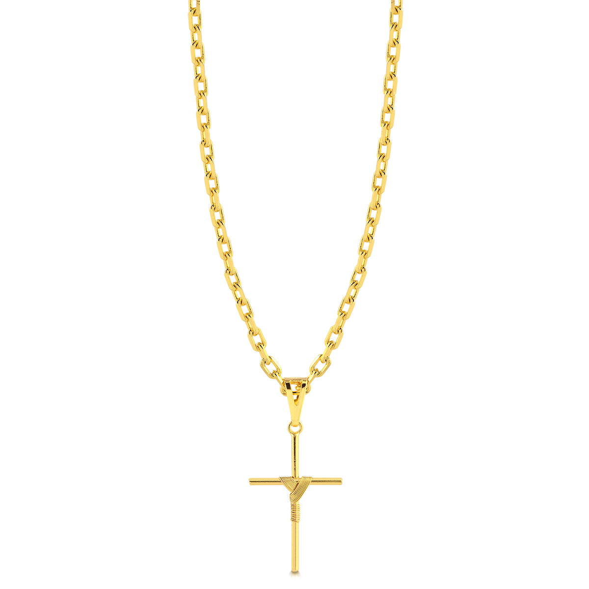 Colar Crucifixo Palito M - Corrente Cadeado Banhado A Ouro 18k