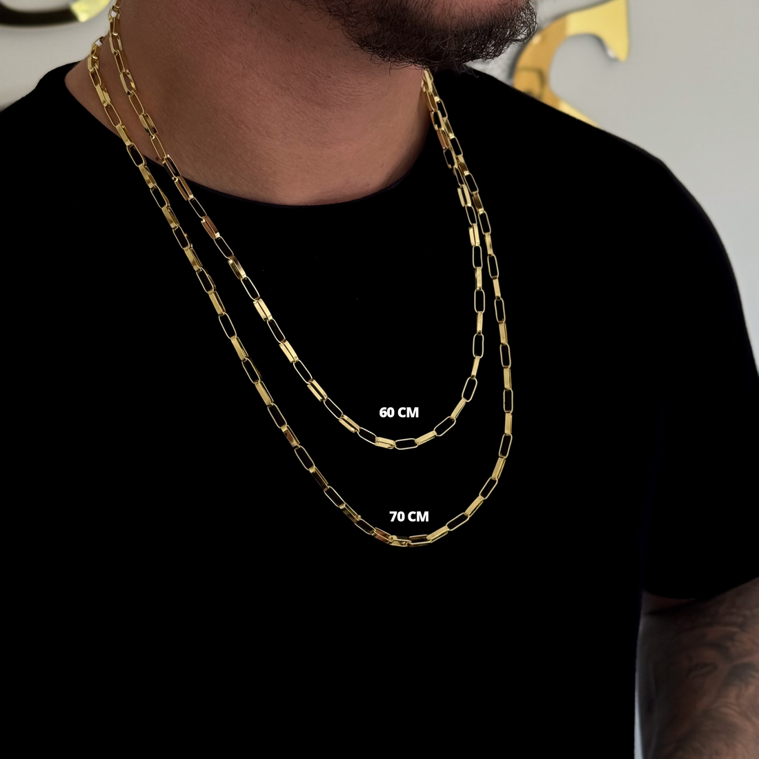 Kit Corrente e Pulseira Elo Alongado 5mm Fecho Duplo Banhado A Ouro 18k