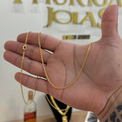 Kit Corrente e Pulseira Cadeado 1,5mm Fecho Lagosta Banhado A Ouro 18k