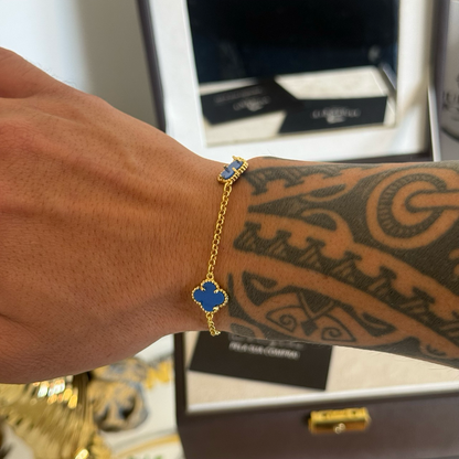 Pulseira Elo Português 2mm Trevo Topázio Banhado A Ouro 18k