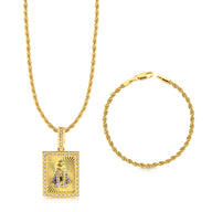 Colar Plaquinha N. Sra. Aparecida Detalhado Cravejado P - Corrente e Pulseira Baiana Banhado A Ouro 18k