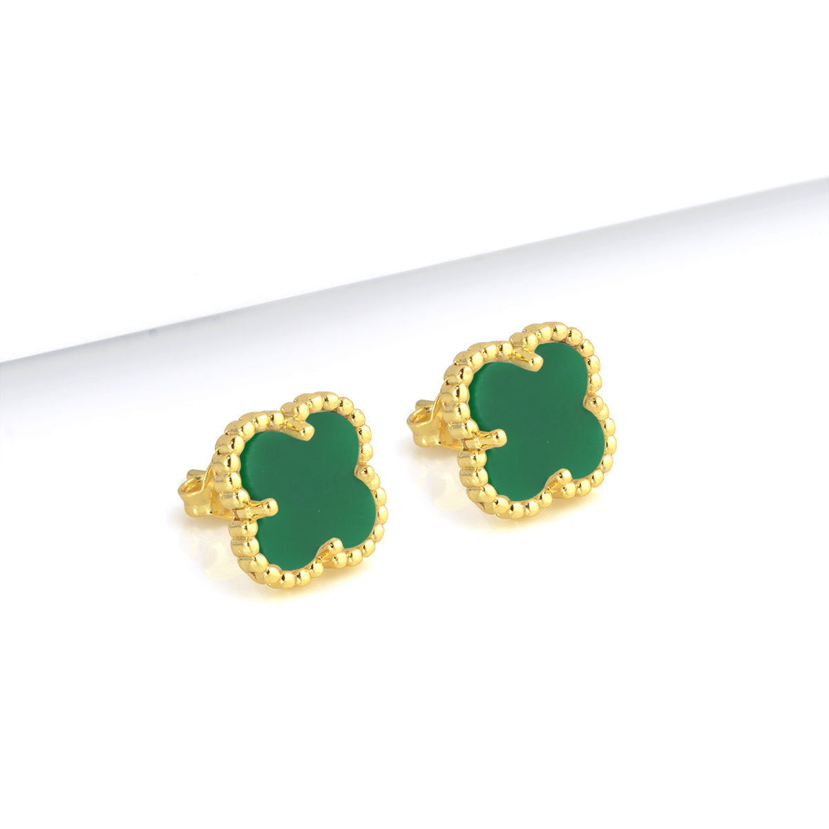 Brinco Trevo Esmeralda Banhado A Ouro 18k