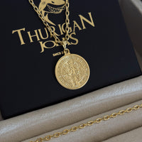 Colar Medalha De São Bento - Corrente e Pulseira Cadeado 2mm Banhado A Ouro 18k