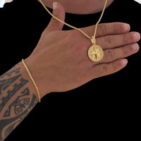 Colar Medalha Rosa Dos Ventos Cravejado P - Corrente e Pulseira Baiana Banhado A Ouro 18k