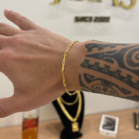 Kit Corrente e Pulseira Cadeado Alongado 2mm Fecho Bomba Banhado A Ouro 18k