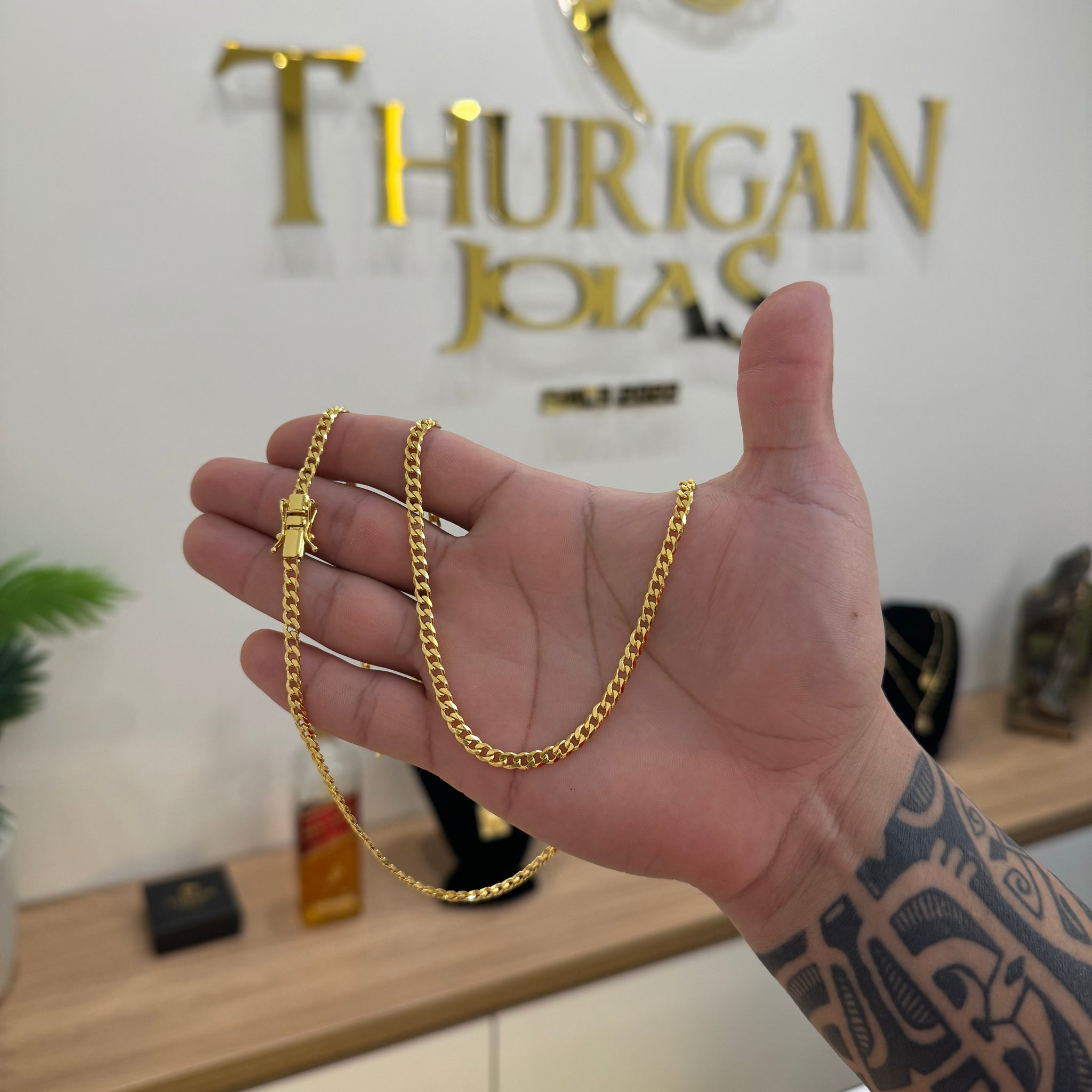 Corrente Grumet 4mm 16gr Fecho Duplo Banhado A Ouro 18k
