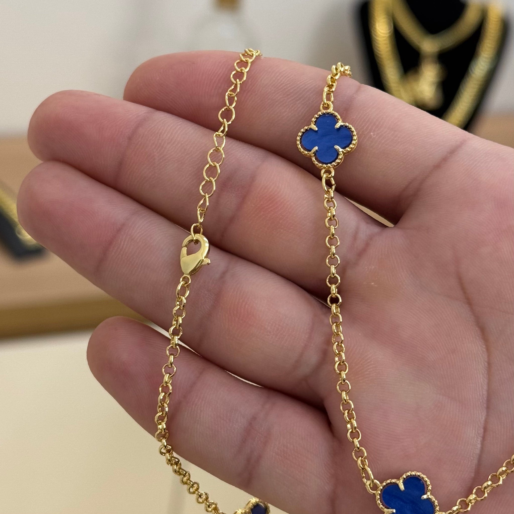 Corrente Elo Português 2mm Trevo Topázio Banhado A Ouro 18k