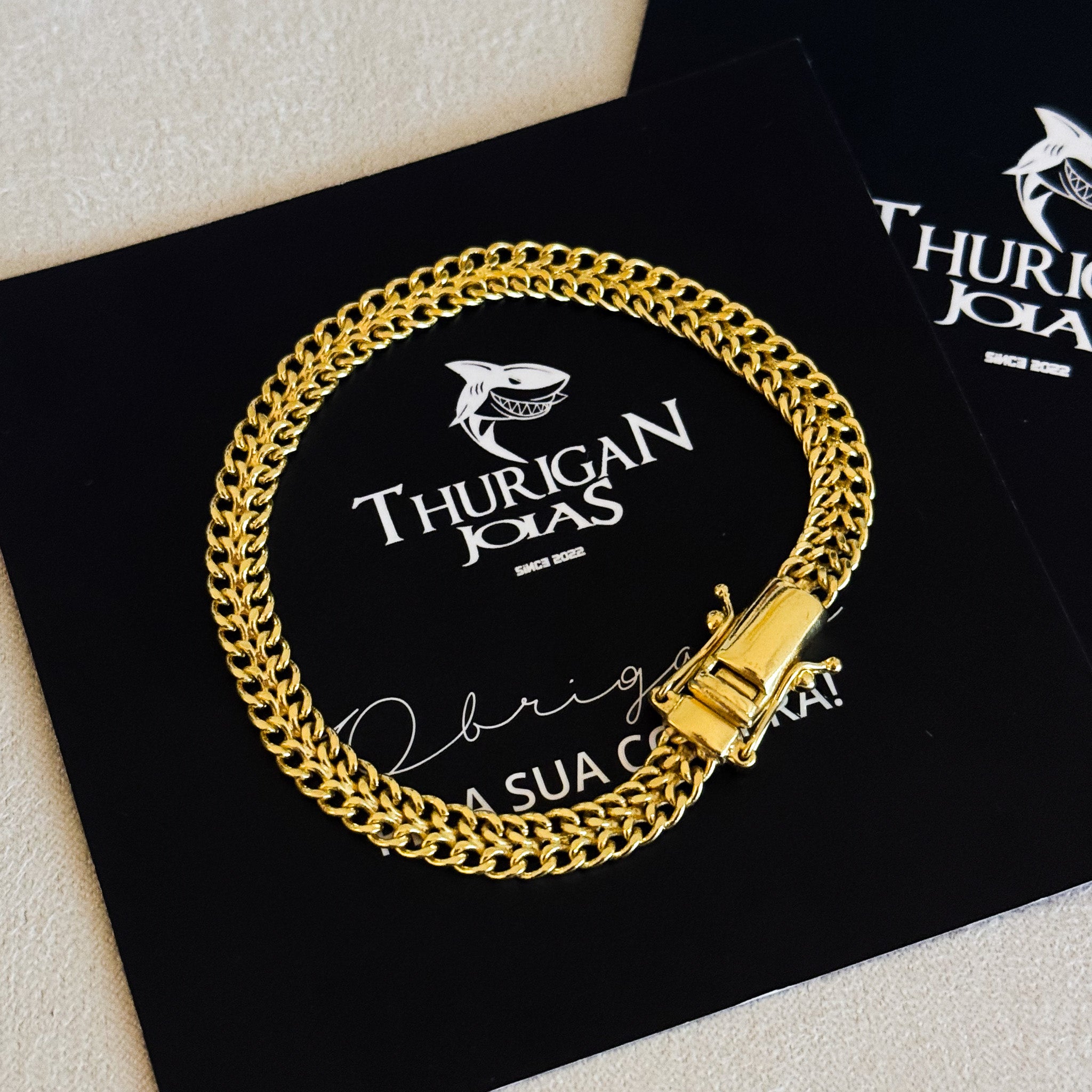 Pulseira Grumet Dupla 7mm 13gr Fecho Duplo Banhado A Ouro 18k