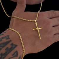 Colar Crucifixo Palito M - Corrente e Pulseira Baiana Banhado A Ouro 18k
