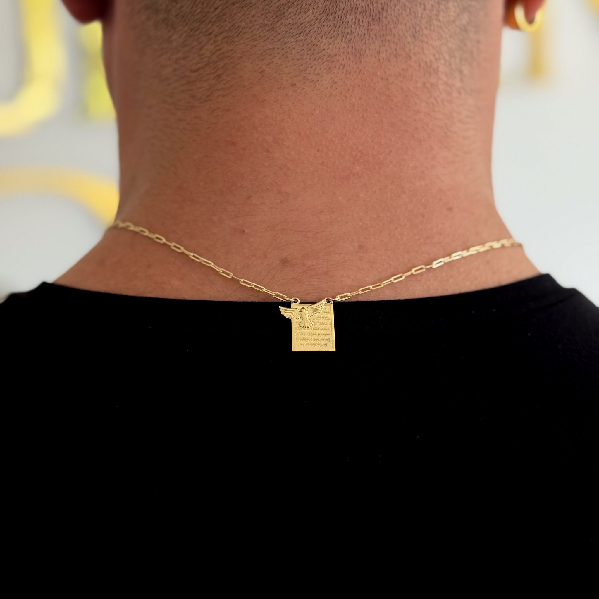 Escapulário Cadeado Alongado 1,5mm Espírito Santo Oração Pai Nosso 6gr 70cm Banhado A Ouro 18k
