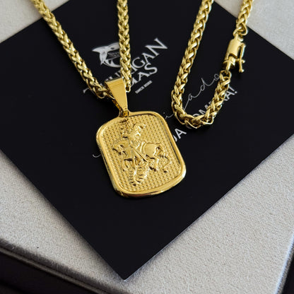 Colar Plaquinha São Jorge - Corrente e Pulseira Palmeira Banhado A Ouro 18k